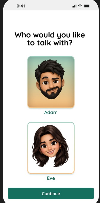 Adam and Eve character selection screen